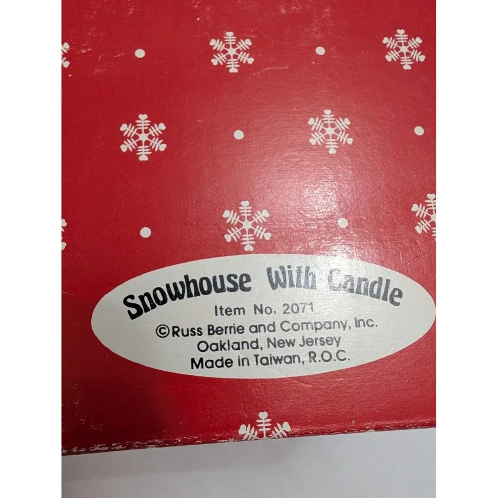 Russ‎ Berrie Snow House Votive Candle Holder w/ box 1980s Holiday Christmas vtg